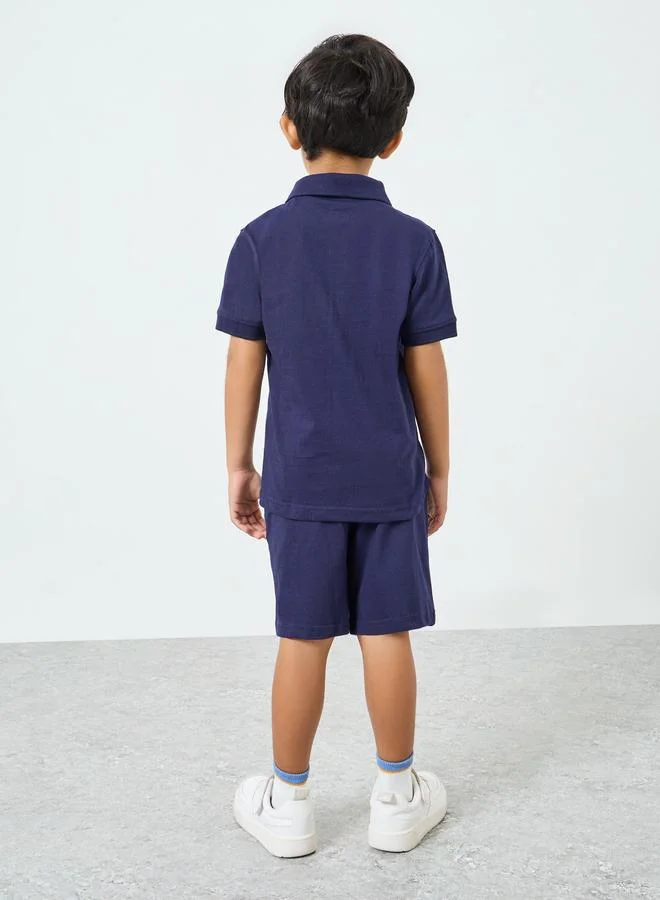 Styli Boys Navy Color Block Polo and Shorts Set